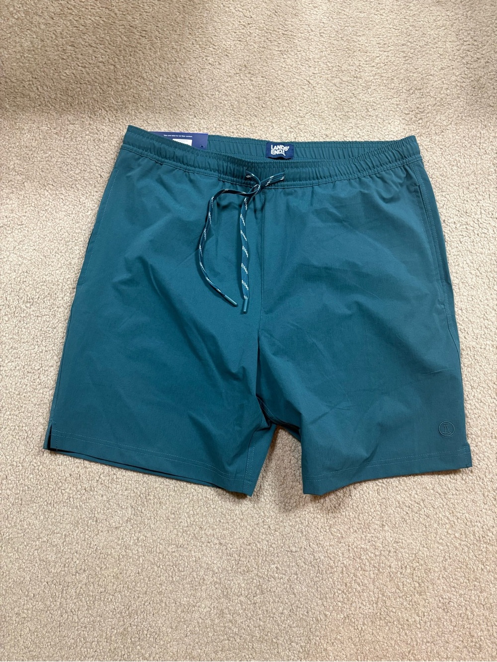 Lands' End Men's Teal Swim Trunks with Drawstring Waist